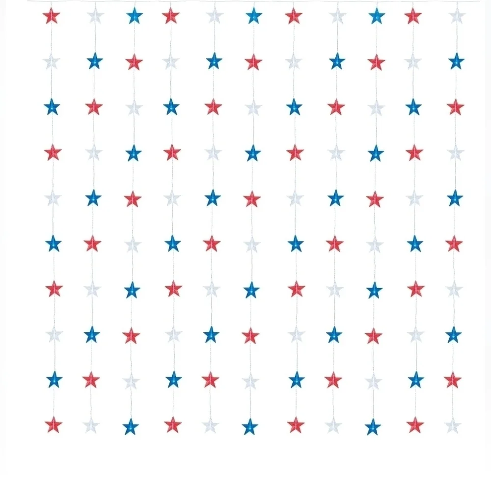 NWT Patriotic 60-Count 8-Function Battery-Operated LED Star Curtain Lights LOT
